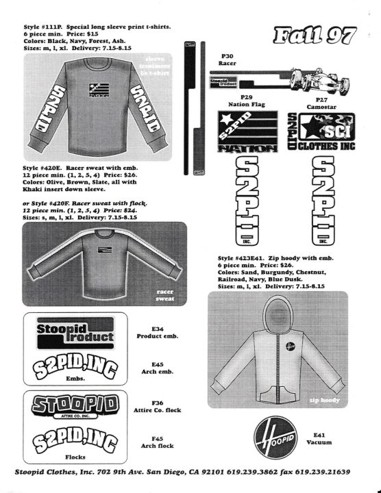 Stoopid Clothing Catalog - Fall 1997